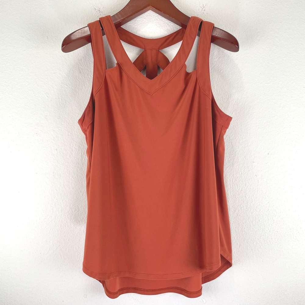 Date Night AUW Women XL Burnt Orange Strappy Cage Back V-Neck Active Tank Top